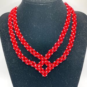 Red Glass Crystal Statement Necklace